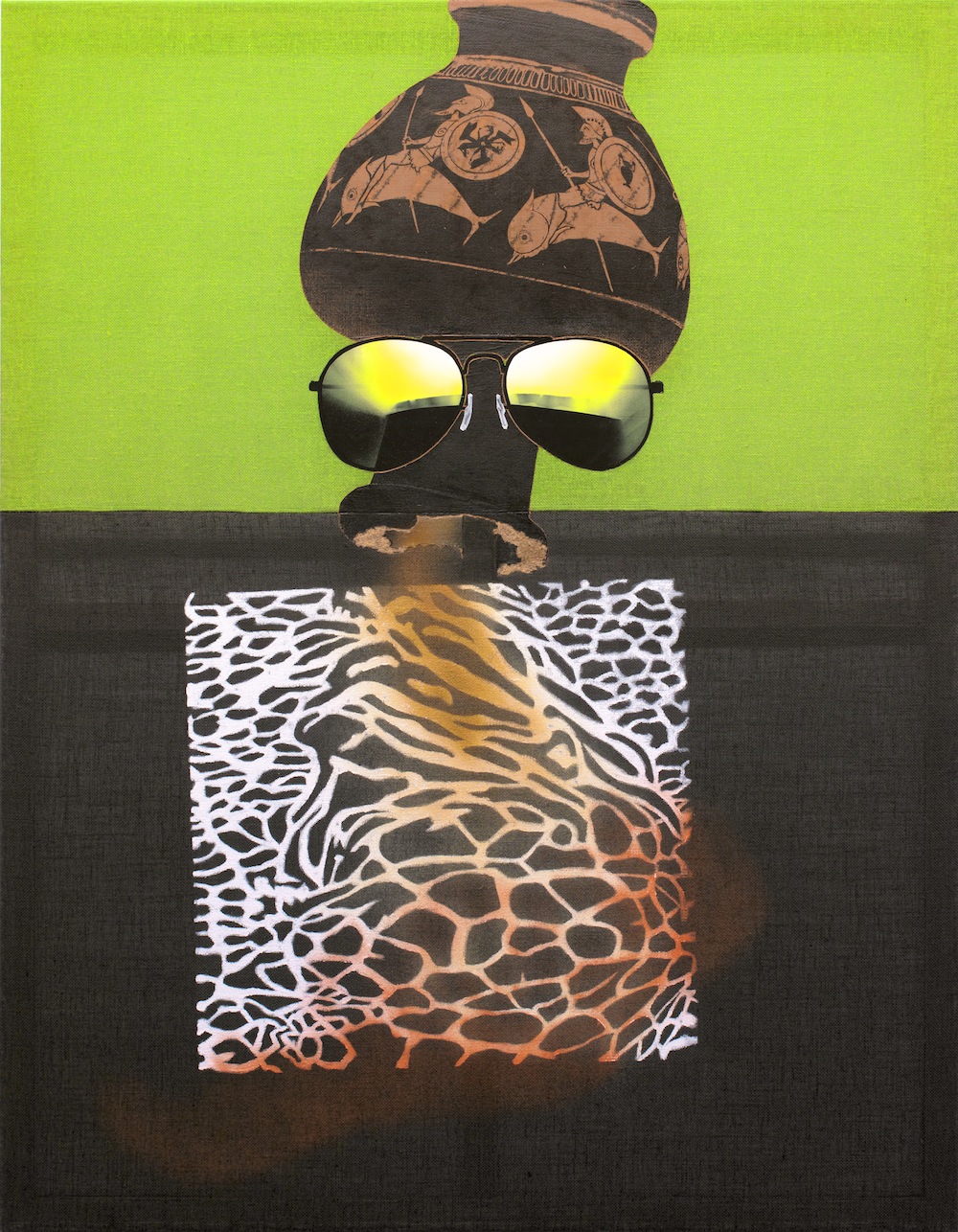 Maja Vukoje, Smokey & Bunty, 2016 Acryl, Tinte, Terracotta Pulver auf Jute, 180 x 140 cm, Foto: Roland Krauss, Courtesy die Künstlerin und Galerie Martin Janda, Wien